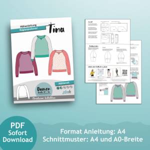 PDF Schnittmuster mit Ebenen Raglanpullover Tina, Gr. 32-54 | eBook, Damen Pullover, Raglanärmel, Schnitt, farbige Nähan Bild 4