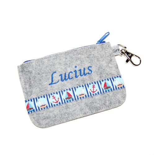 Filz Minigeldbörse Ahoi maritim mit oder ohne Namen mit Filzfarbauswahl