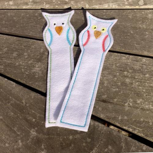 Lesezeichen Eule Stickdatei  ITH 13x18 Buch Bücher lesen für Leseratten und Bücherwürmer