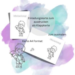 Einladungskarte 15 Schuleingang Einladung Schuleinführung zu ausmalen A4 digitaler Sofortdownload Bild 1