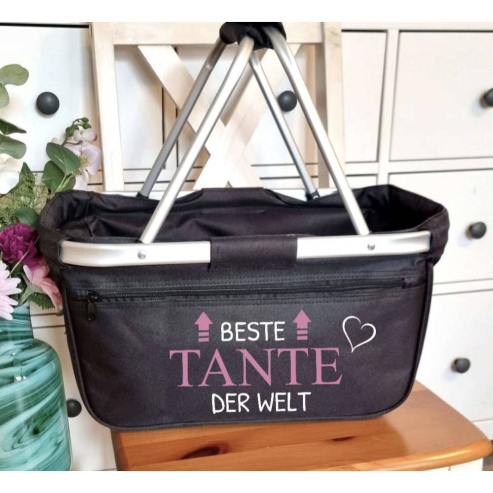 AMBERGER DESIGN Einkaufskorb Personalisiert - Faltbarer Tragekorb 20L Blau