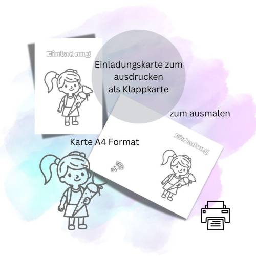 Einladungskarte 14 Schuleingang Einladung Schuleinführung zu ausmalen A4 digitaler Sofortdownload