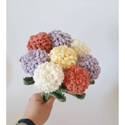 Handgemachter Pompom-Blumenstrauß | Gehäkelte Blumen Wohndeko | Geschenk für Kollegen und Freunde | kreative Wohndeko