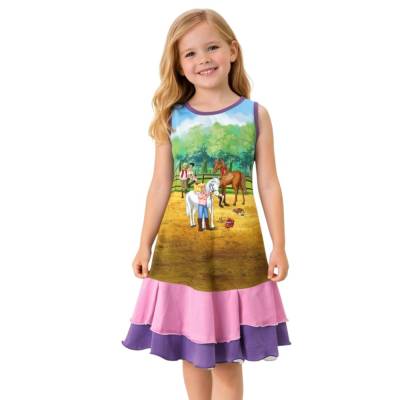 Handmade Bibi und Tina Kleid für Mädchen– Rüschenkleid Einschulungskleid aus Jersey rosa und lila Gr. 134