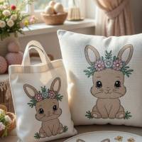 Stickdatei Hase – Osterhase 1 Lineare Art Set 2513 – Hase mit Blumen für Kissen, Shirts & mehr Bild 1