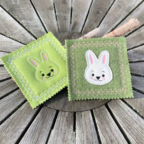 MugRug Hase ITH Stickdatei 10x10 Tassenteppich Untersetzer Becheruntersetzer Tassenuntersetzer Osterhase Osterdeko Anlei