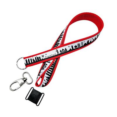 langes Frankfurt Schlüsselband in 3 Längen, mit Ring o. Karabiner, div. Gurtbandfarben, + Namen, + Clip