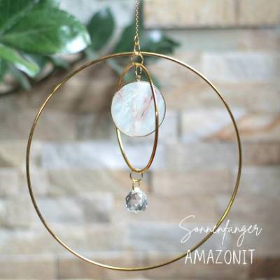 Suncatcher mit Amazonit, Kristall Sonnenfänger, Lichtfänger, Boho Dekoration, Feng Shui Deko, Fensterschmuck,