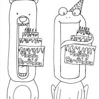 Printable: Faltkarten 4er Set Partytiere Löwe, Krokodil, Bär und Frosch zum Selbstausdrucken und anmalen, Happy Birthday Bild 2