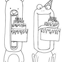 Printable: Faltkarten 4er Set Partytiere Löwe, Krokodil, Bär und Frosch zum Selbstausdrucken und anmalen, Happy Birthday Bild 3