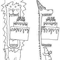 Printable: Faltkarten 4er Set Partytiere Löwe, Krokodil, Bär und Frosch zum Selbstausdrucken und anmalen, Happy Birthday Bild 4