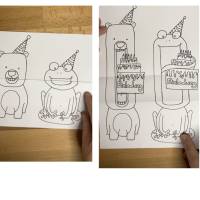 Printable: Faltkarten 4er Set Partytiere Löwe, Krokodil, Bär und Frosch zum Selbstausdrucken und anmalen, Happy Birthday Bild 6