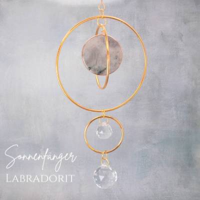 großer Kristall-Sonnenfänger mit Labradorit für deine Wohlfühloase, Suncatcher, Boho Deko Fenster, Deko zum hängen