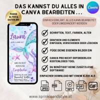 Digitale Einladungskarte, Einladung Kindergeburtstag Meerjungfrau personalisierbare E-Card WhatsApp, Einladung Bild 4