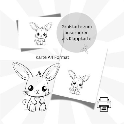 Grußkarte 10 download Hase Ostern Karte Glückwunschkarte A4 digitaler Sofortdownload zum selbst ausdrucken pd