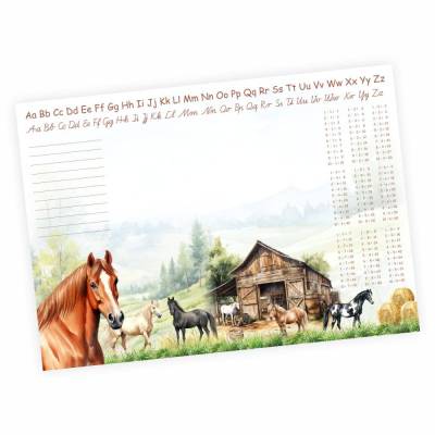 A3 Schreibtischunterlage Pferde Pony mit kleinem 1x1 Papier 50 Blatt