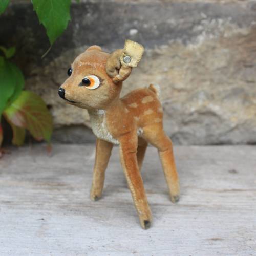 STEIFF Bambi Reh Rehkitz Samt Stofftier mit Knopf und Fähnchen 50er Jahre (1)