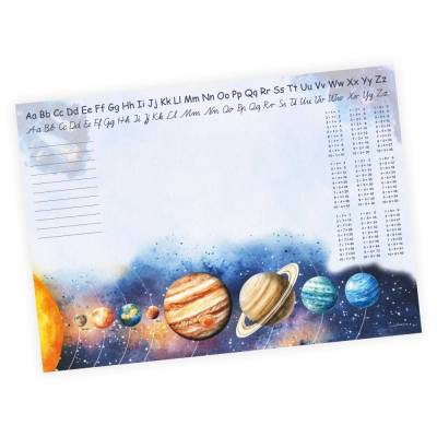 A3 Schreibtischunterlage Sonnensystem Planeten mit kleinem 1x1 Papier 50 Blatt