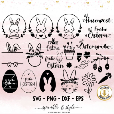 Plotterdatei Ostern, Frohe Ostern, Laserdatei Ostern, Cricut, Osterhase png, Frühling PNG, Clipart Hase dxf, eps