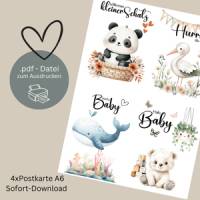 Babykarten-Set mit süßen Tiermotiven – Digital zum Ausdrucken - PDF DIN A4 - Set 1 Bild 1