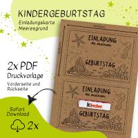 Druckvorlage Einladung Kindergeburtstag I Meer I Geburtstagseinladung Kinder I Geburtstag Einladung I Bastelvorlage Bild 2