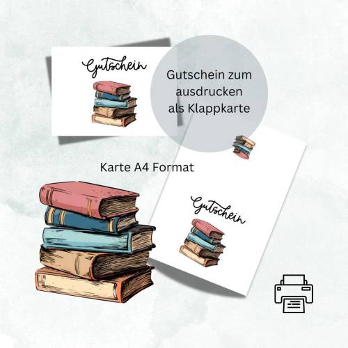 Karte 7 Geburtstag Karte Büchergutschein Gutschein Bücherwurm A4 digitaler Sofortdownload zum selbst ausdrucke