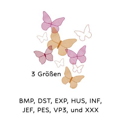 Stickdatei Schmetterling in 3 Größen