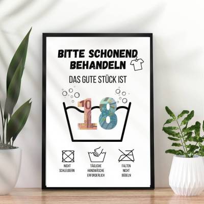 Geldgeschenk 18. Geburtstag zum selbst ausdrucken | Last Minute Geschenk Waschanleitung