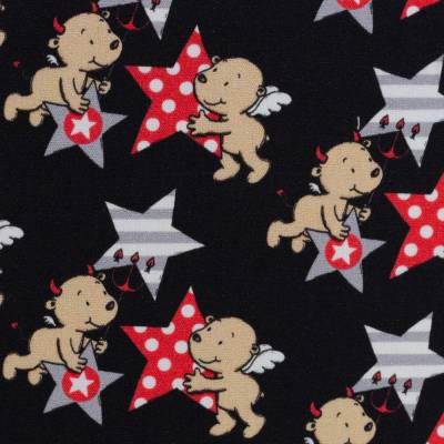 Steinbeck schwarz Engel Teufel Sterne 100% Baumwolle Webware Druckstoff  25cm x 25cm