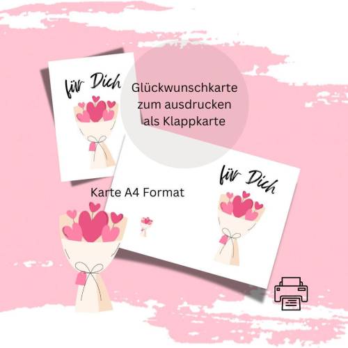 Liebeskarte 5 Geburtstag Karte Grußkarte Hochzeit Valentinstag Liebe A4 digitaler Sofortdownload zum ausdrucken