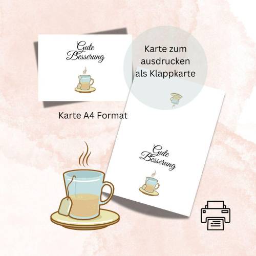 Grußkarte 4 Gute Besserung Gute Wünsche Gesundheit Genesungswünsche A4 digitaler Sofortdownload