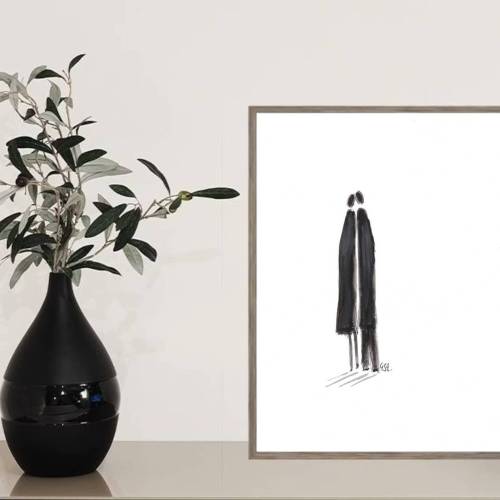 Abstrakte Paar-Kunstdrucke in Schwarz-Weiß – Moderne Wanddeko DIN A4