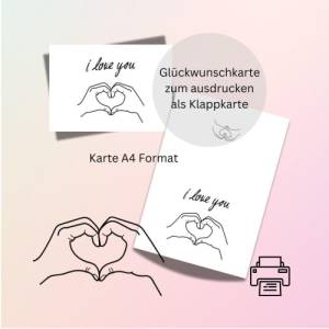 Glückwunschkarte 3 Geburtstag Karte Grußkarte Hochzeit Valentinstag A4 digitaler Sofortdownload Bild 1