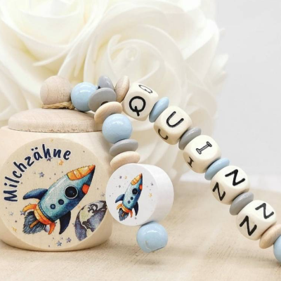 Milchzahndose mit Namen Rakete Junge Zahndose Geschenk Einschulung Geburtstag Zähnchen Zahnfee Milchz