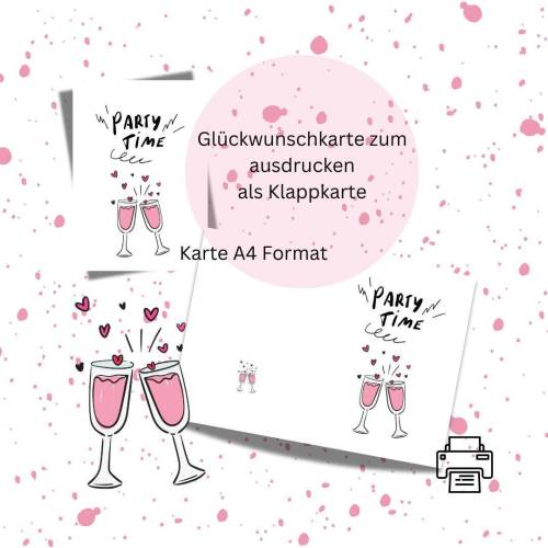 Glückwunschkarte 2 Geburtstag Karte Grußkarte Hochzeit Party A4 digitaler Sofortdownload zum ausdrucken