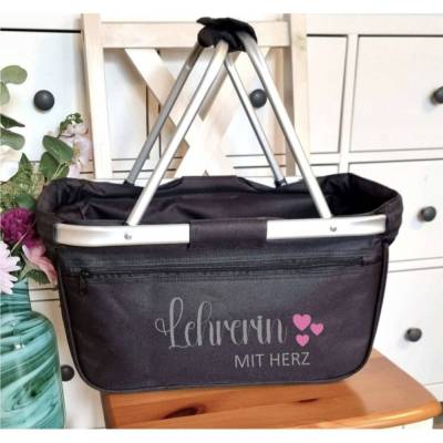 Einkaufskorb personalisiert mit Name Lehrerin mit Herz Tragekorb klappbar Geschenkidee Abschiedsgeschenk Kita
