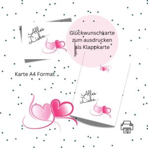 Glückwunschkarte 1 Geburtstag Karte Grußkarte Hochzeit Valentinstag A4 digitaler Sofortdownload Bild 1