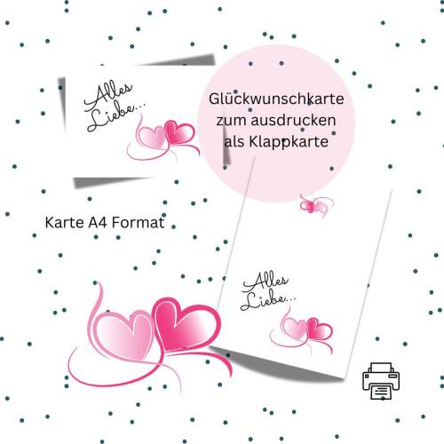 Glückwunschkarte 1 Geburtstag Karte Grußkarte Hochzeit Valentinstag A4 digitaler Sofortdownload