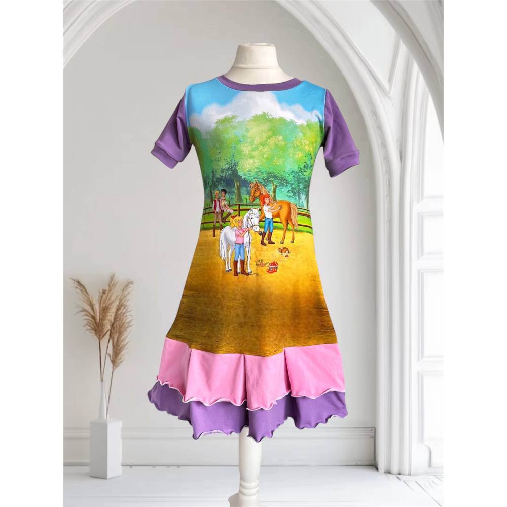 Handmade kurzarm Bibi und Tina Kleid für Mädchen– Rüschenkleid