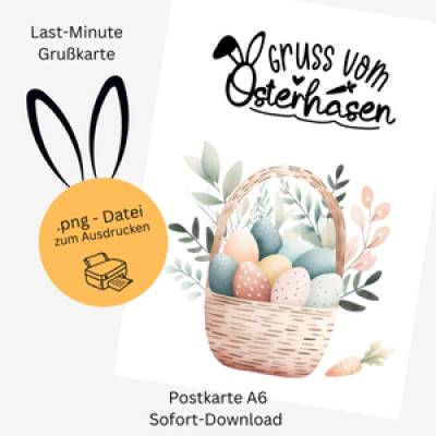 Gruß vom Osterhasen – Digitale Osterkarte mit Ostereiern zum Ausdrucken