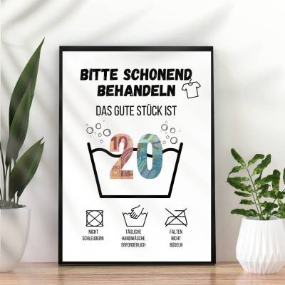 Geldgeschenk 20. Geburtstag zum selbst ausdrucken | Last Minute Geschenk Waschanleitung