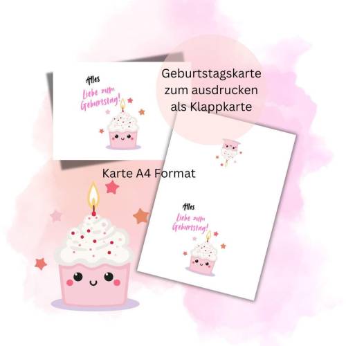 Geburtstagskarte 2 download Geburtstag Karte Grußkarte A4 digitaler Sofortdownload zum selbst ausdrucken pdf