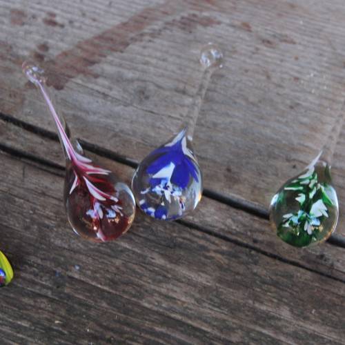 4er Set Tropfen aus bunt verwirbeltem Glas Glasanhänger  80er 90er Jahre