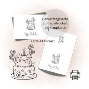 Geburtstagskarte 1 download Geburtstag Karte Grußkarte A4 digitaler Sofortdownload zum selbst ausdrucken pdf Bild 1