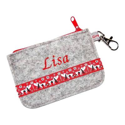 Filz Minigeldbörse Hunde rot oder blau mit Wunschnamen oder ohne Namen mit Filzfarbauswahl
