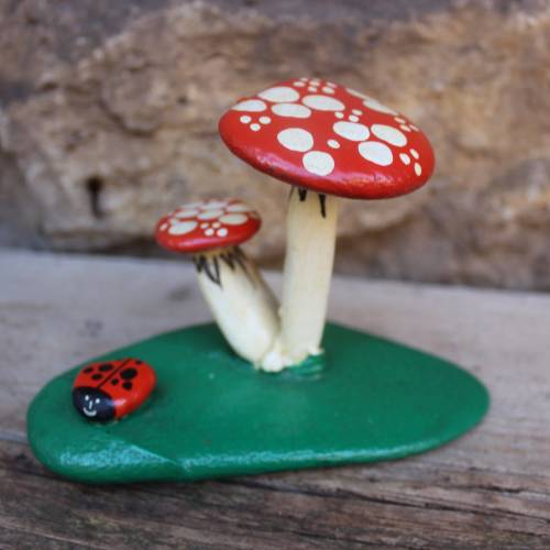 Vintage Fliegenpilze Steinfigur 15 x 10 x 8  cm Handarbeit 50er 60er Jahre