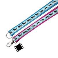 langes Schlüsselband Pferde türkis in 3 Längen, mit Ring o. Karabiner, div. Gurtbandfarben,+ Namen,+ Clip