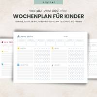 Wochenplan für Kinder - Tagesroutinen & Aufgaben | 3 Farben (Blau, Grün, Lila) | PDF zum Ausdrucken Bild 1