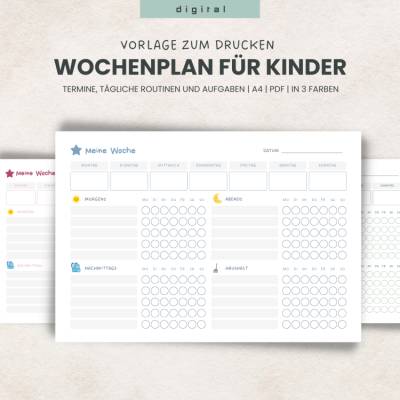 Wochenplan für Kinder - Tagesroutinen & Aufgaben | 3 Farben (Blau, Grün, Lila) | PDF zum Ausdrucken