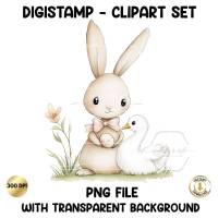 Digistamp Hase Ostern, Clipart Hase, Plotterdatei Ostern, Cricut, Osterhase, PNG Frühling, Digi stamp, Regenbogen Bild 1